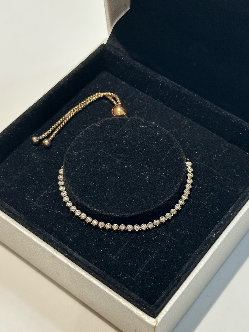 Pandora 14K Rose Gold Plated Sparkling Slider Tennis Adjustable Bracelet